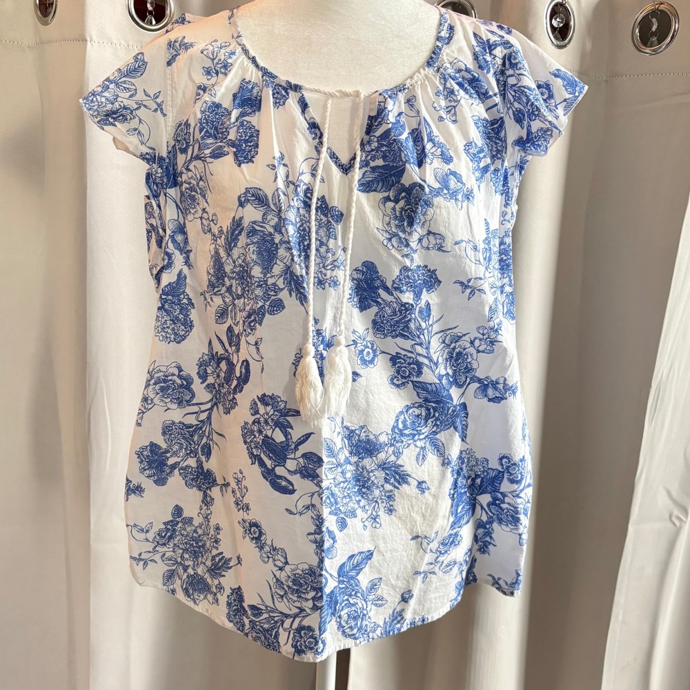 Land n Sea Womens Top Floral Cotton Tassel‎ Oversized Small Shabby Boho 20226